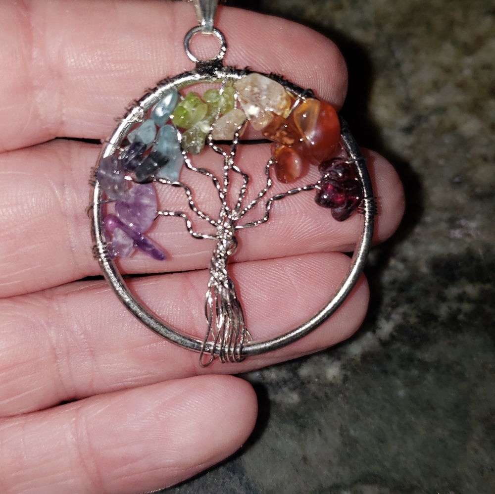 Handmade Tree of Life Chakra wire wrapped pendant with chain